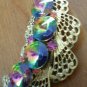 Vintage Brooch Pin Pink Green Rhinestones Color Changing 2.5 inch