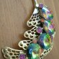 Vintage Brooch Pin Pink Green Rhinestones Color Changing 2.5 inch