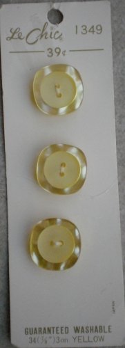 Le Chic Buttons Plastic Yellow 3/card 7/8in Japan Vintage Square