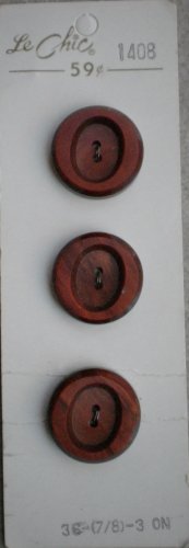 Le Chic Buttons Plastic Brown 3/card Wood Finish 7/8in