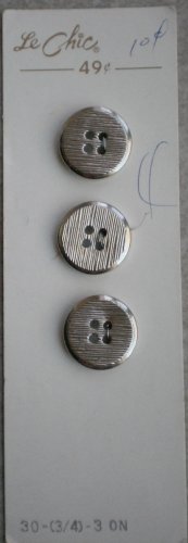 Le Chic Buttons Silver Metal Brushed 3/card Vintage
