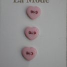 La Mode Buttons Heart Pink 3/card Vintage 9mm 41793