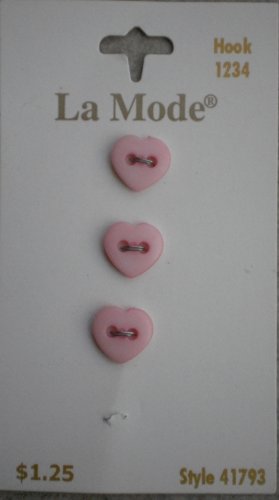La Mode Buttons Heart Pink 3/card Vintage 9mm 41793