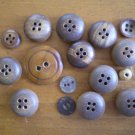 Lot 15 Vintage Buttons Wood Coconut Brown Tan