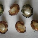 Flower Buttons Plastic Self Shank Lot 6 Tan Brown Vintage