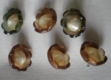 Flower Buttons Plastic Self Shank Lot 6 Tan Brown Vintage