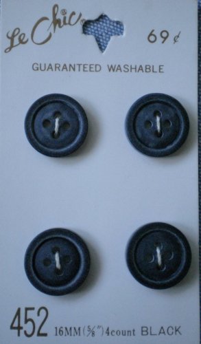 Le Chic Buttons Black 4/card 452 Japan Vintage 5/8in