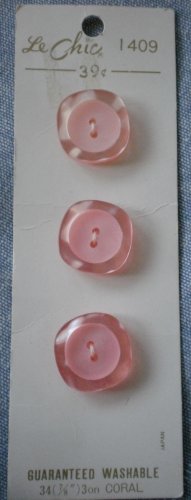 Le Chic Pink Buttons 3/card 1409 Plastic 7/8in Coral Japan