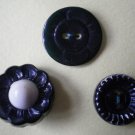 Black Buttons Flower Lot 3 Vintage 2-hole Self-Shank Plastic