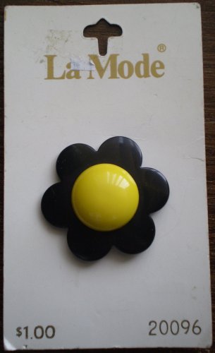La Mode Yellow Black Button Flower 20096 Vintage Plastic
