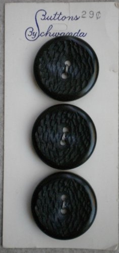 Schwanda Buttons 3/card Black 2-hole Rough Carved Plastic