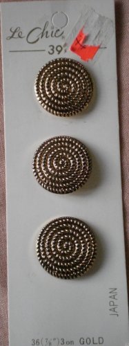 Le Chic Buttons Gold Metal Swirl Spiral 3/card Vintage 329