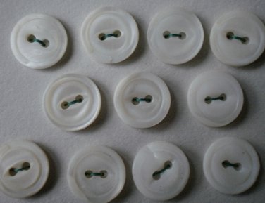 Vintage Shell Buttons White Cat's Eye 1/2in Mother of Pearl
