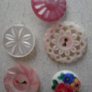 Lot 5 Flower Buttons Vintage Plastic Shell