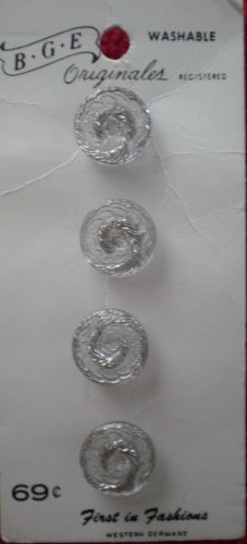 BGE Originales Buttons Clear Silver Swirl 4 on card Vintage
