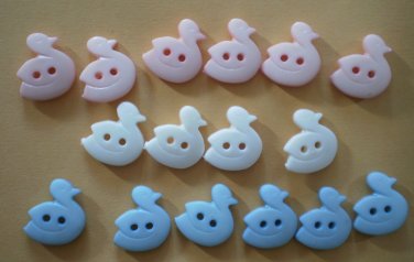 Duck Buttons Plastic Pink White Bluw Lot 16 Vintage Children Sewing Crafts