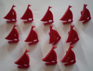 Red Sailboat Buttons Plastic Boats Lot 12 Vintage Children Sewing Crafts 12x15mm