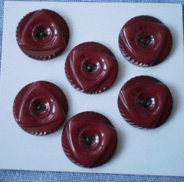 Red Buttons Triangle Circle Lot 6 Plastic 3-hole Burgundy