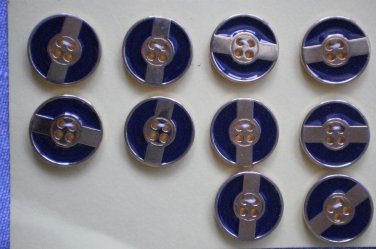 Metal Blue Enamel Gold Buttons Round 4-hole 2cm Lot 10