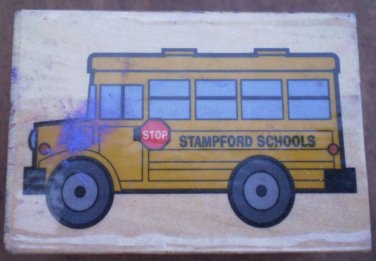 Rubber Stamp School Bus Mounted Wood 5x3.5