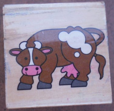 Rubber Stamp Cow Mounted Wood Animal 3.5x3.5