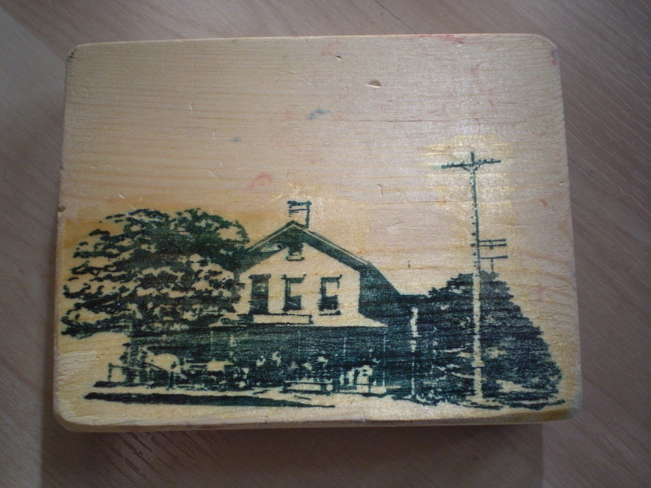 Mounted Rubber Stamp Old House Stable Trees Posts Wood