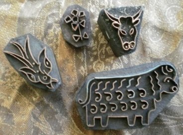 Copper Stamps Wood Mounted Animals Sheep Bull Bird Flower