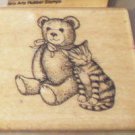 Rubber Stamp 1985 Hero Arts Bear and Cat Vintage Wood Mounted Teddy