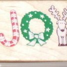 Rubber Stamp Joy 1992 All Night Media Christmas 631E Reindeer Wreath Candy Cane