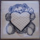 Rubber Stamp Teddy Bear Heart Annette Allen Watkins 1994 F504 Mounted