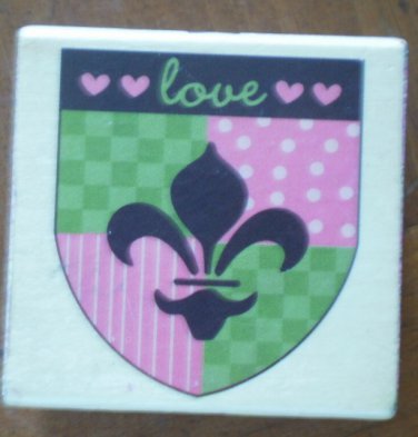 Rubber Stamp Fleur De Lis Love Shield CAKE brand Wood Mounted