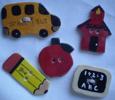Buttons Ceramic Teacher Apple Bus Pencil Board School