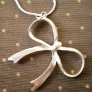 Silverplate Bow Ribbon Pendant Necklace Vintage