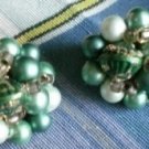 Vintage Cluster Bead Clip On Earrings Japan Green