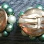 Vintage Cluster Bead Clip On Earrings Japan Green