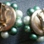 Vintage Cluster Bead Clip On Earrings Japan Green