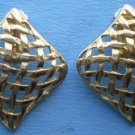 Vintage Goldtone Metal Clip Earrings Weave Mesh