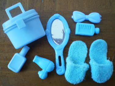 Barbie Blue Bedroom Vanity Lot Accessories Slippers Mirror Bottle Hair Dryer Bag