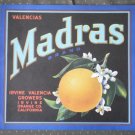 Valencias Madras Crate Label Irvine Oranges Vintage
