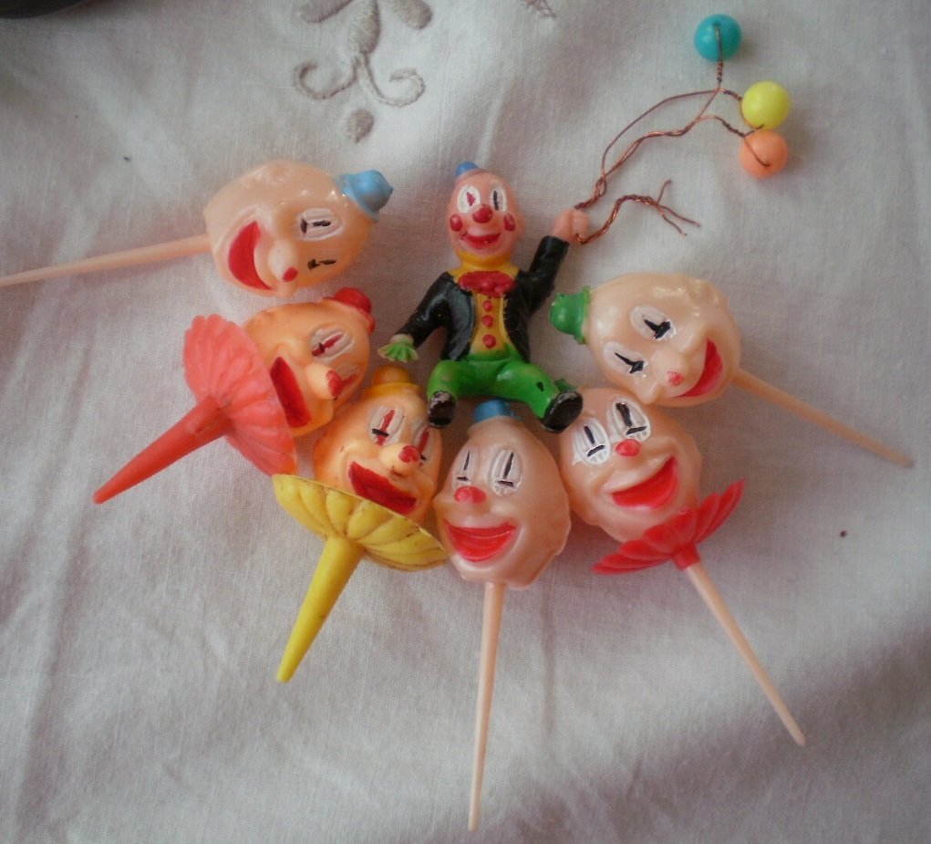 Clown Cake Topper Pick Decorating Vintage Plastic Lot 7 Balloons Hong Kong