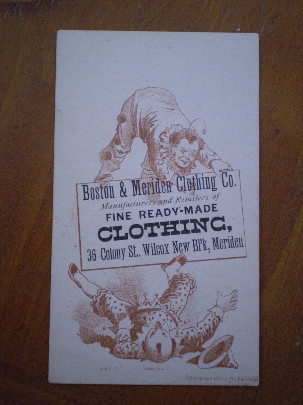 Boston Meriden Clothing Co Trading Trade Card
