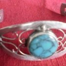 Vintage Sterling Silver Cuff Bracelet Mexico Turquoise Crown