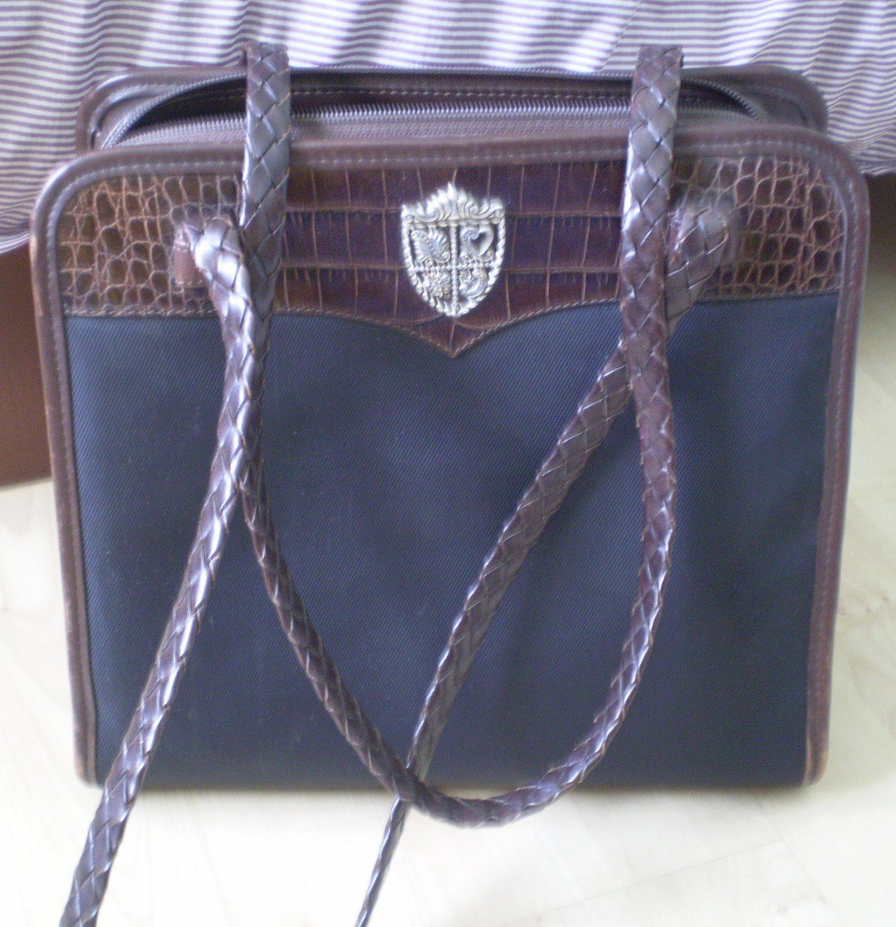 Download Vintage Brighton Bag Black Nylon Mock Croc Brown Shoulder