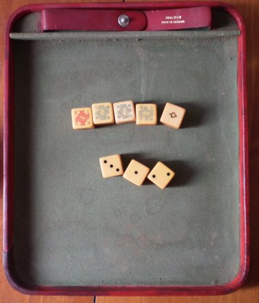 Dice Game Vintage Leather Tray Bakelite 8 Card Suit England