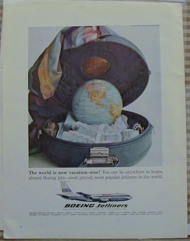 Boeing Jetliners Vacation Size Vintage Ad 1963 Globe Suitcase