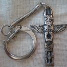 Totem Keychain Vintage Japan Silvertone Metal Indian Pole Eagle