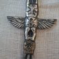 Totem Keychain Vintage Japan Silvertone Metal Indian Pole Eagle