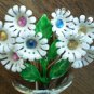 Vintage Enamel Pin Brooch Flower Pot Vase Daisy White Rhinestones Bouquet