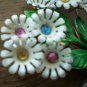 Vintage Enamel Pin Brooch Flower Pot Vase Daisy White Rhinestones Bouquet