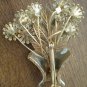 Vintage Enamel Pin Brooch Flower Pot Vase Daisy White Rhinestones Bouquet